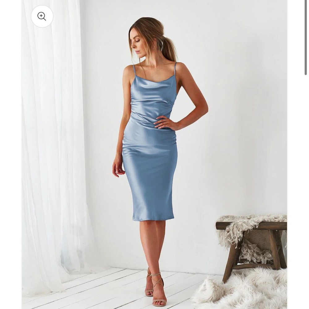 Nanamac Every Indulgence Satin Cowl Neck Slip Dress (Smoke Blue)